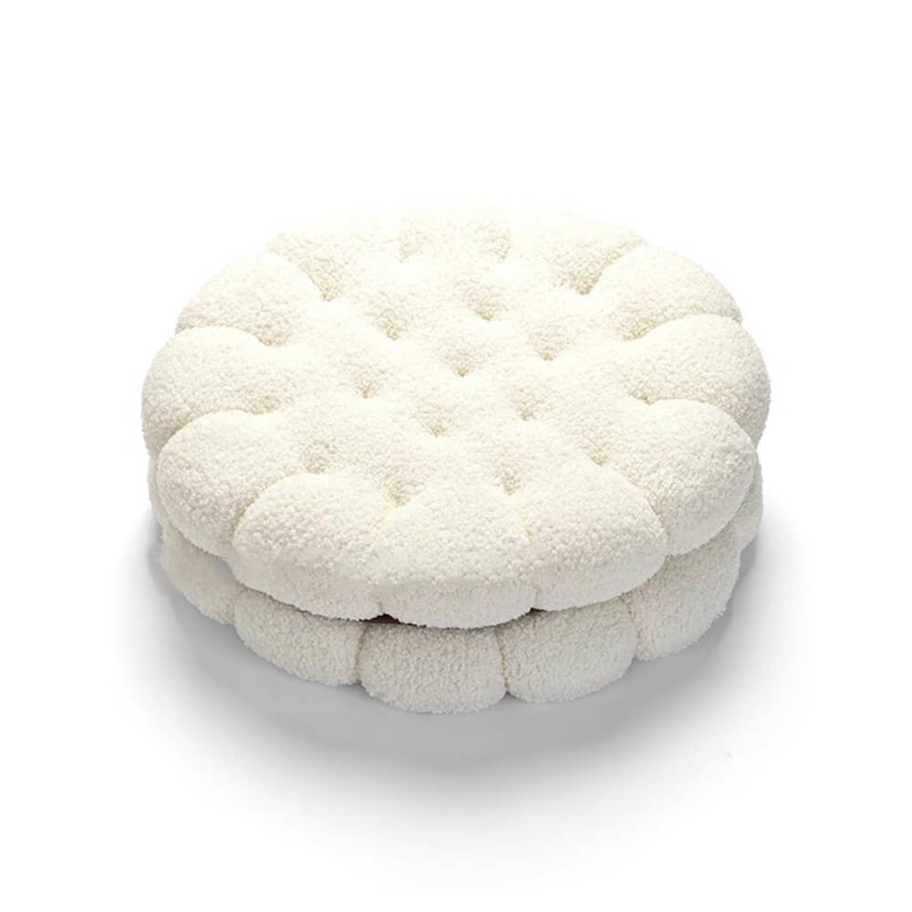 Coussin décoratif en fausse laine d'agneau forme biscuit