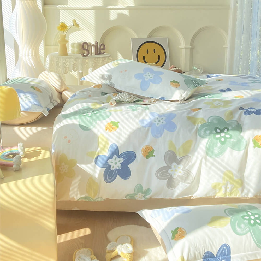 Parure de draps colorée en coton respirant double face