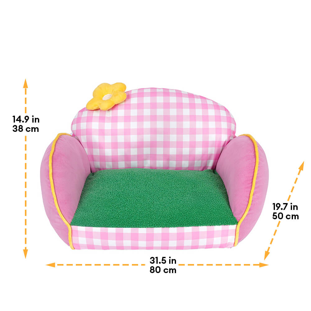 Canapé lit pour chien et chat motif à carreaux roses lavable et confortable