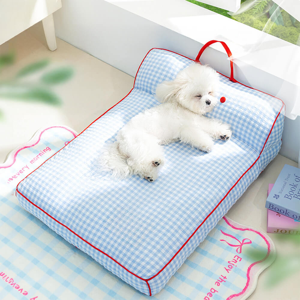 Lit pour chien motif en damier respirant résistant aux griffures avec soutien de la colonne vertébrale