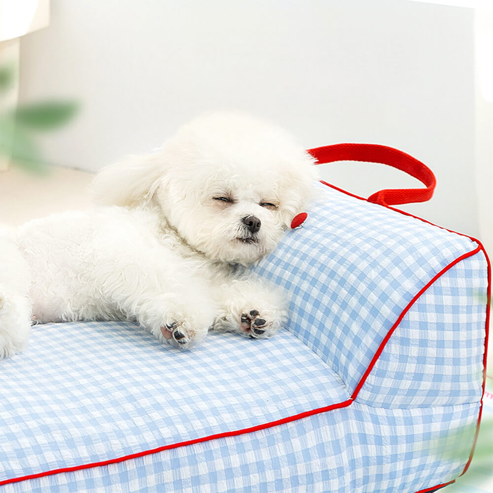 Lit pour chien motif en damier respirant résistant aux griffures avec soutien de la colonne vertébrale