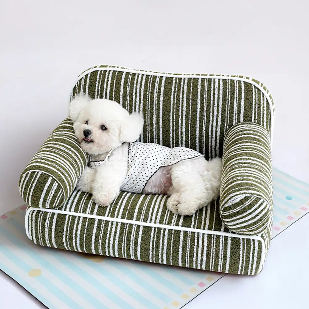 Canapé-lit pour chien en velours jacquard rayé en chenille pour chiots