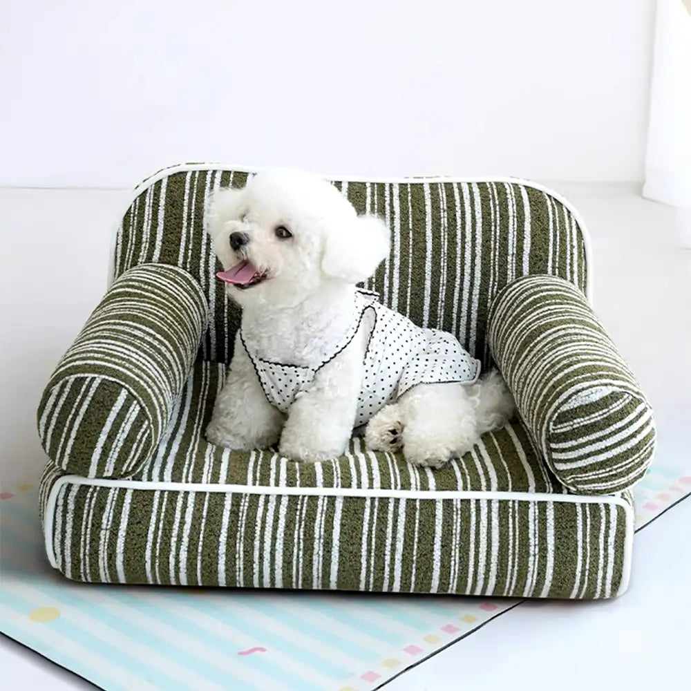 Canapé-lit pour chien en velours jacquard rayé en chenille pour chiots