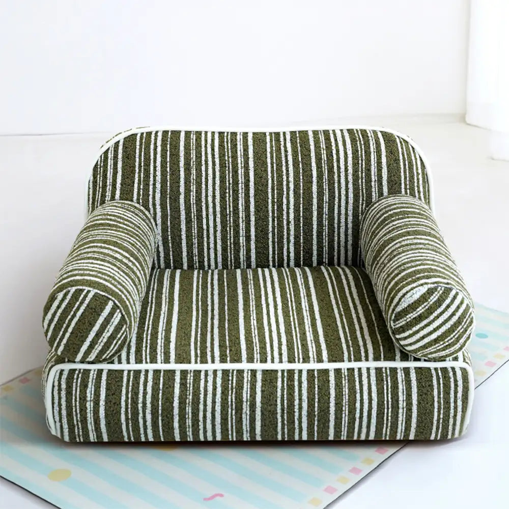 Canapé-lit pour chien en velours jacquard rayé en chenille pour chiots