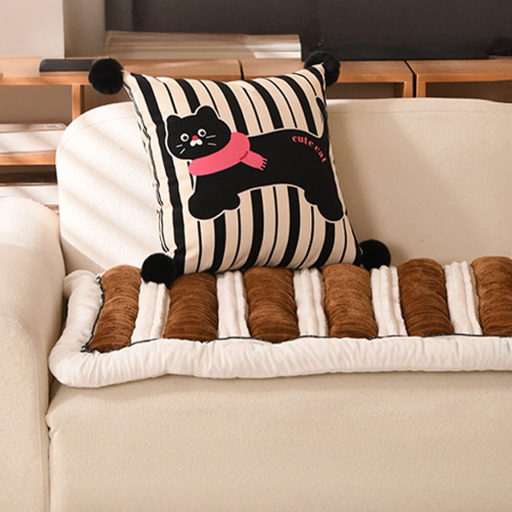 Housse de canapé en peluche épaisse rayée confortable et antidérapante