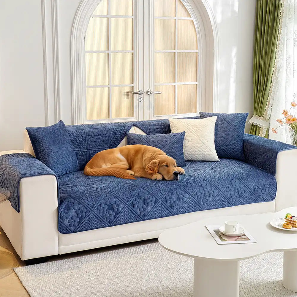 Housse de canapé douce en peluche matelassée antidérapante motif géométrique en relief