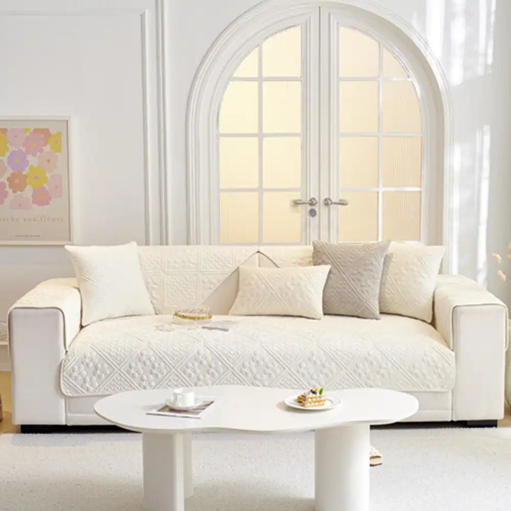 Housse de canapé douce en peluche matelassée antidérapante motif géométrique en relief