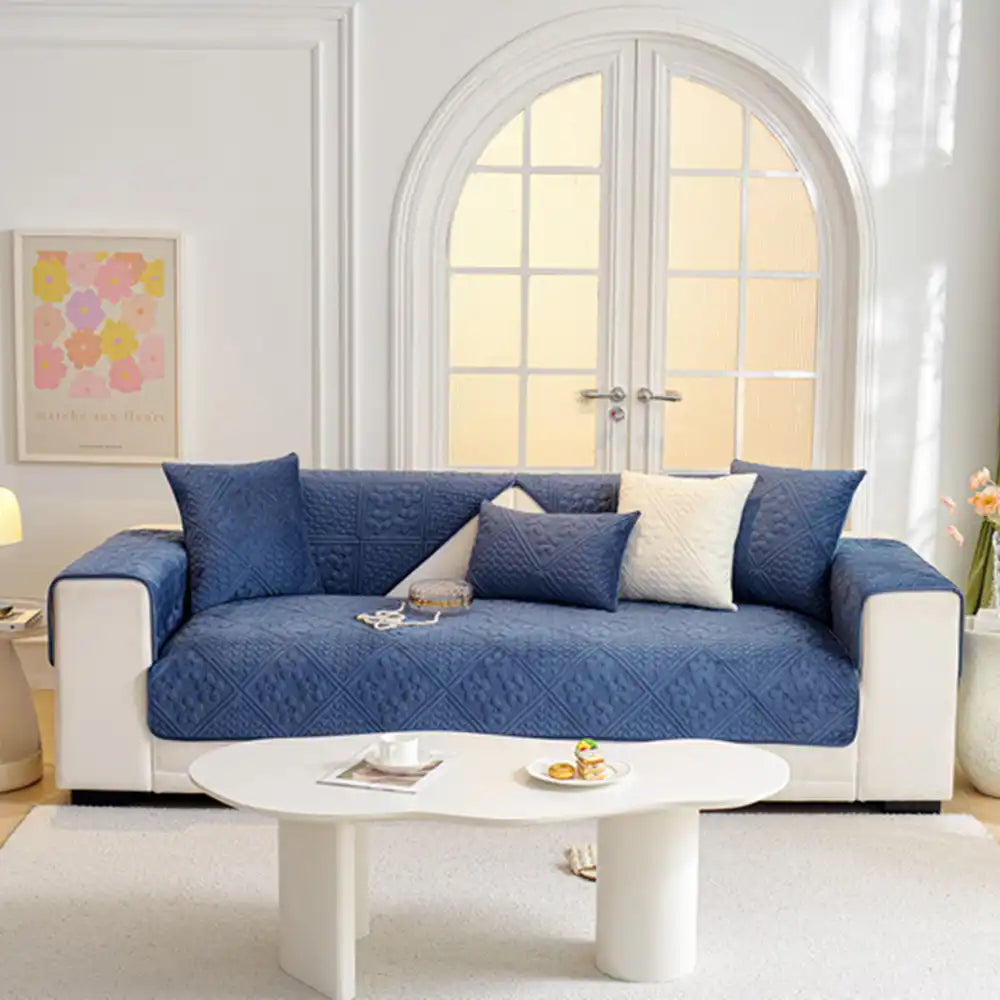 Housse de canapé douce en peluche matelassée antidérapante motif géométrique en relief