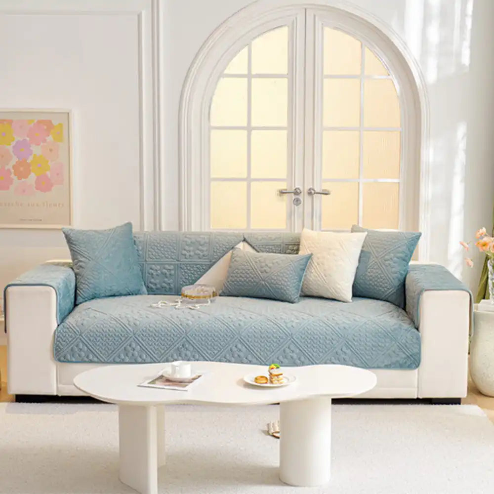 Housse de canapé douce en peluche matelassée antidérapante motif géométrique en relief