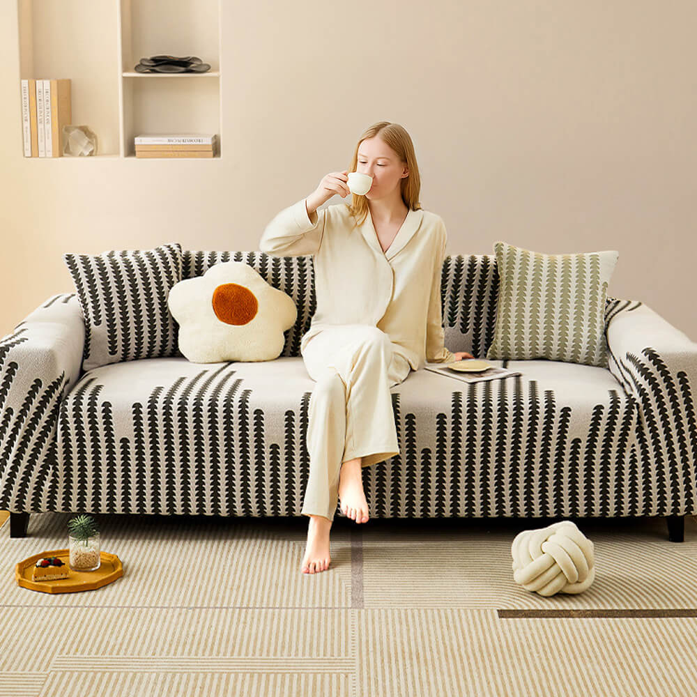 Housse de canapé extensible pleine largeur motif chevron confortable et magique