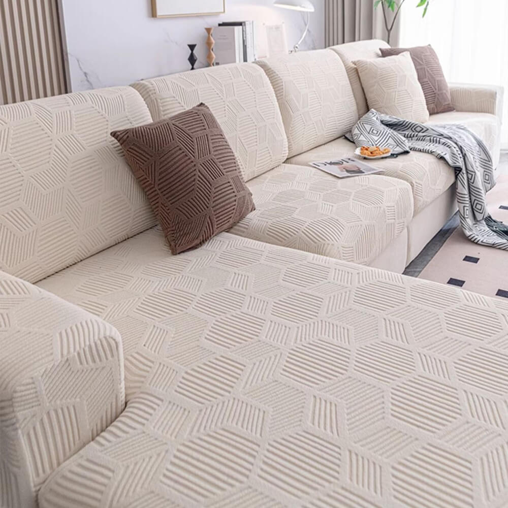 Housse de canapé extensible intégrale motif nid d’abeille déperlante