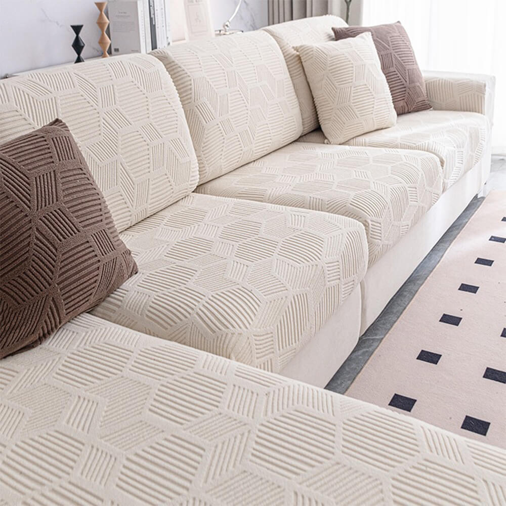 Housse de canapé extensible intégrale motif nid d’abeille déperlante