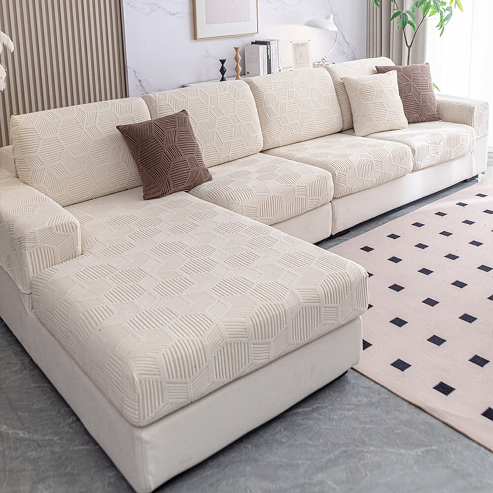 Housse de canapé extensible intégrale motif nid d’abeille déperlante