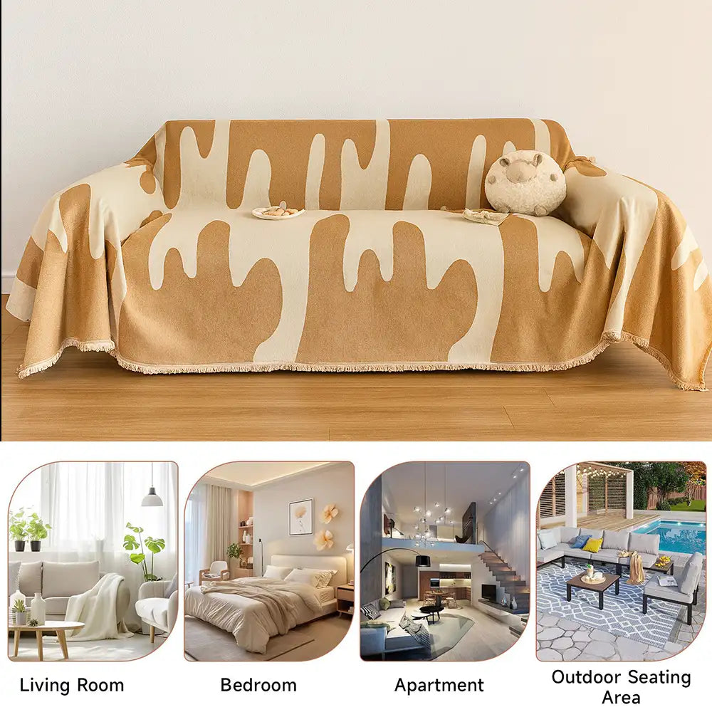Housse de canapé universelle multifonctionnelle en chenille motif vague Ice Cream toutes saisons