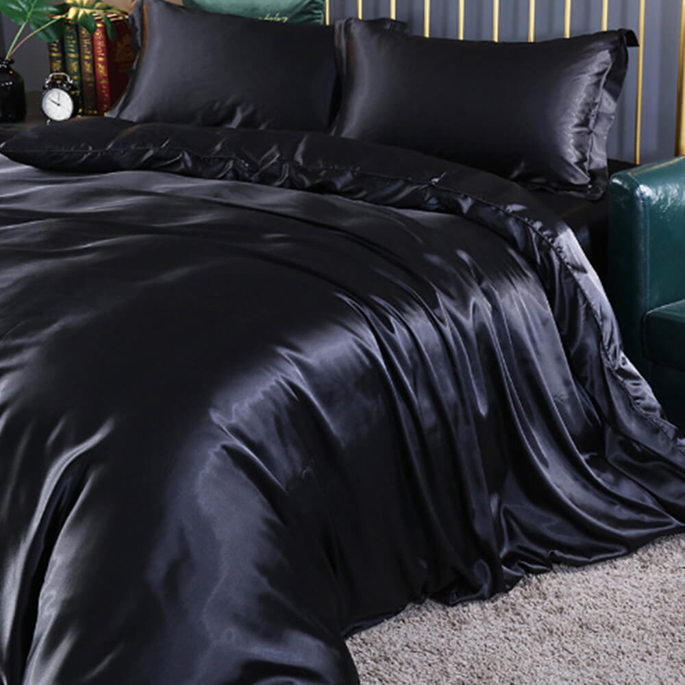 Parure de draps de lit en satin double face brillant luxueux et rafraîchissant