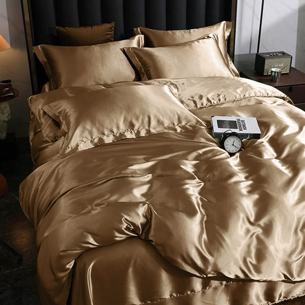 Parure de draps de lit en satin double face brillant luxueux et rafraîchissant