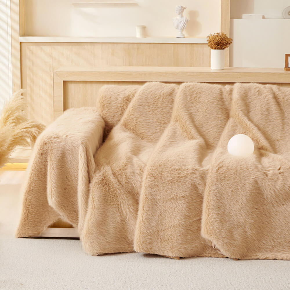 Housse de canapé multifonction en fausse fourrure longue luxueuse douce pour la peau