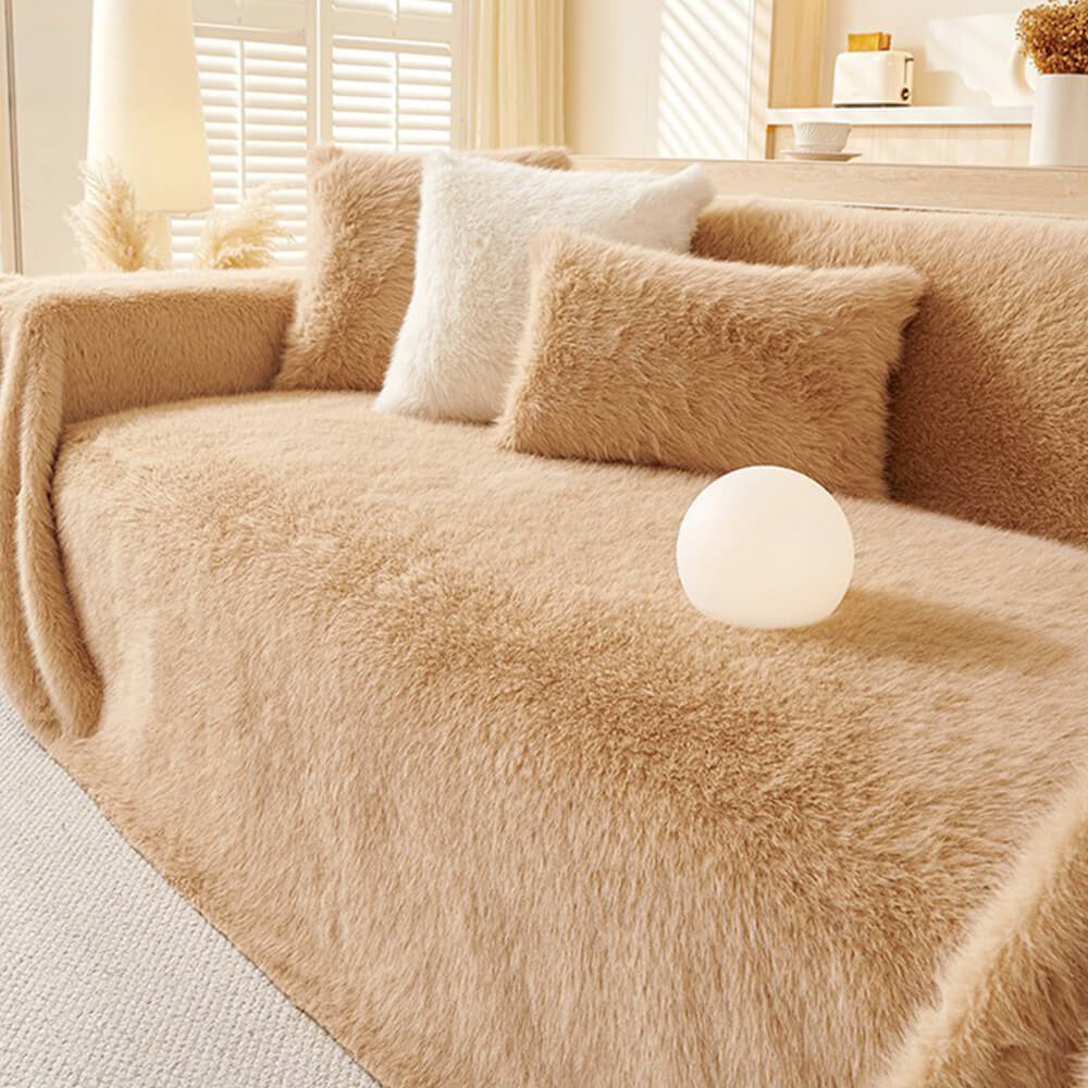 Housse de canapé multifonction en fausse fourrure longue luxueuse douce pour la peau