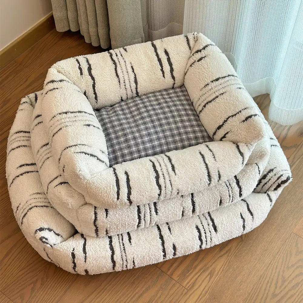 Lit pour chien moderne en plaid épais matelassé carré apaisant