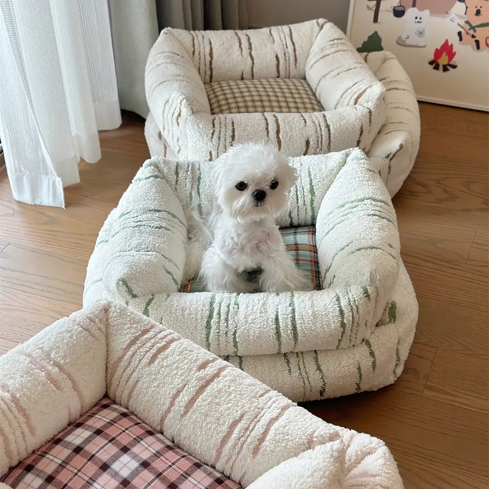 Lit pour chien moderne en plaid épais matelassé carré apaisant