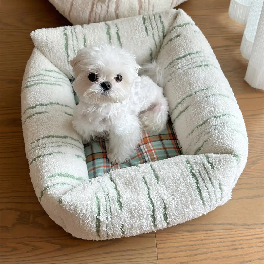 Lit pour chien moderne en plaid épais matelassé carré apaisant