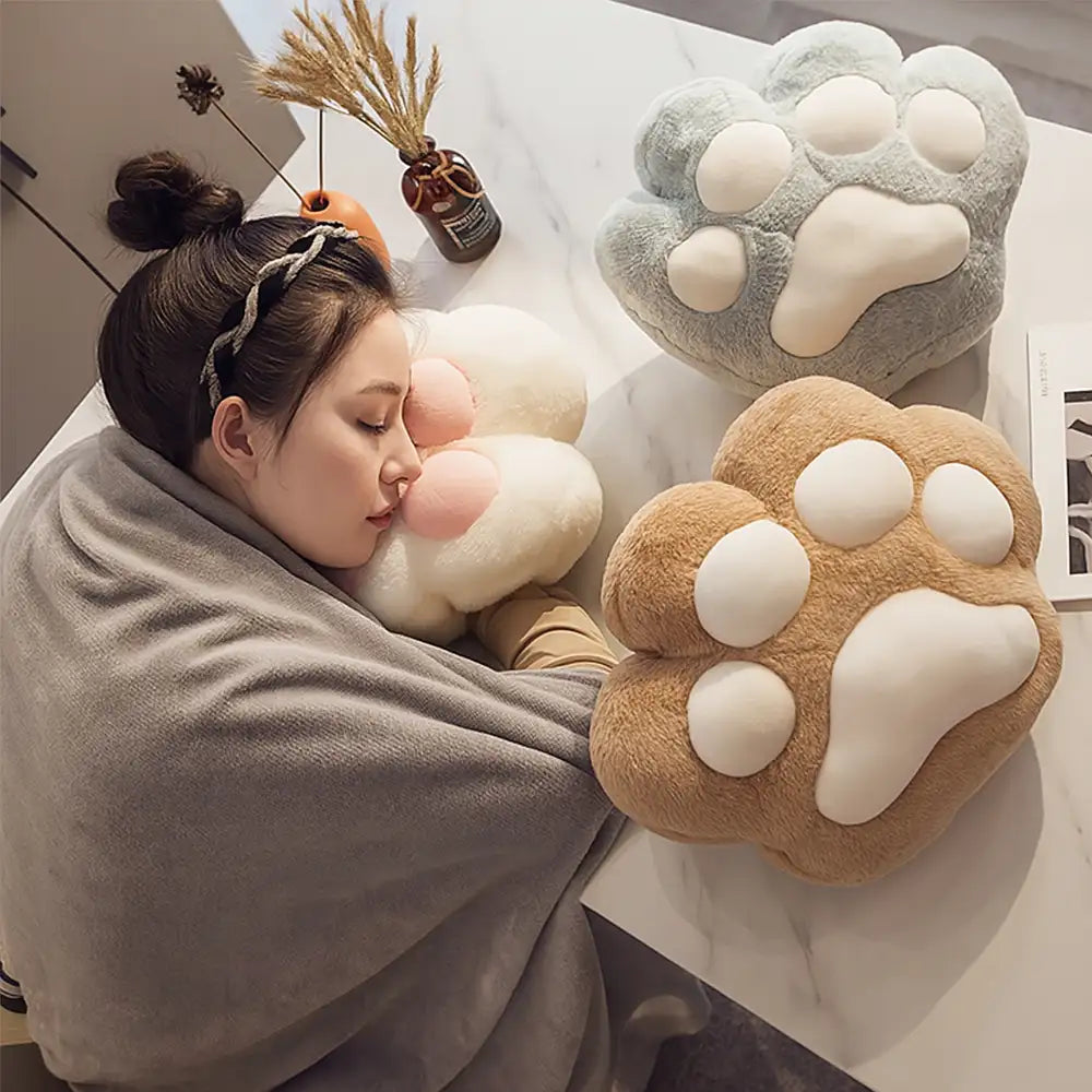 Ensemble coussin en forme de patte de chat multifonction et couverture douce en peluche courte