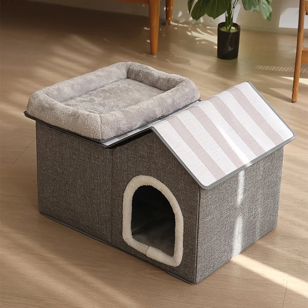 Maison pour chat pliable multifonction avec coussin pour dormir et jouer