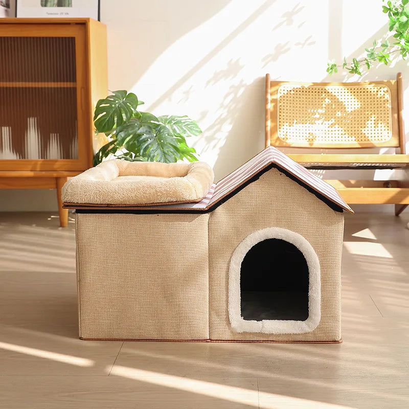 Maison pour chat pliable multifonction avec coussin pour dormir et jouer