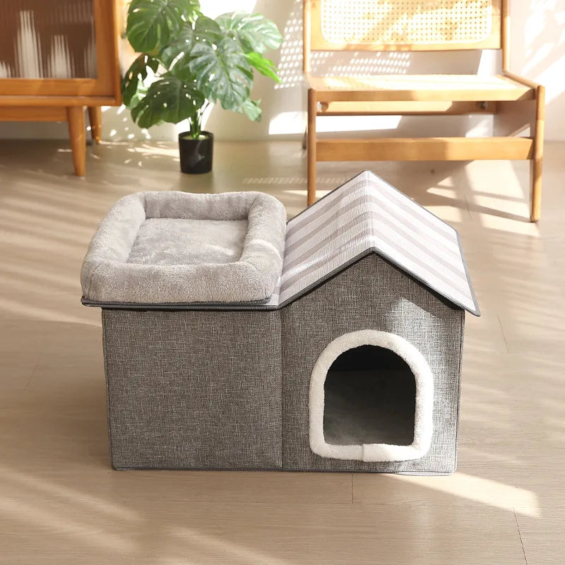 Maison pour chat pliable multifonction avec coussin pour dormir et jouer