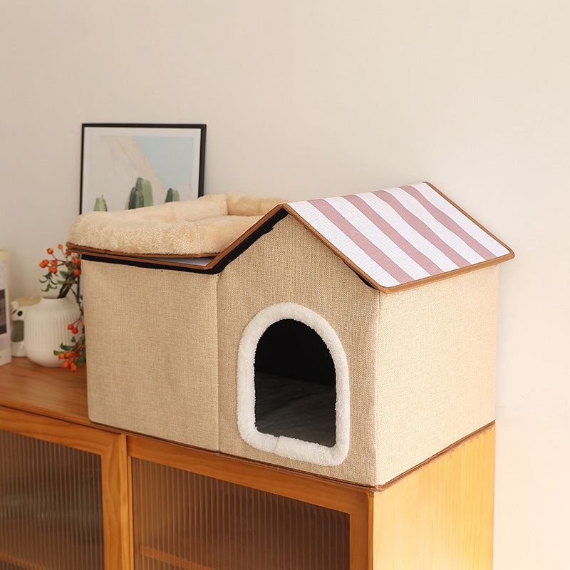 Maison pour chat pliable multifonction avec coussin pour dormir et jouer