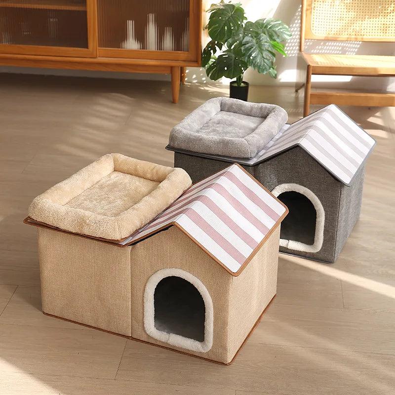 Maison pour chat pliable multifonction avec coussin pour dormir et jouer