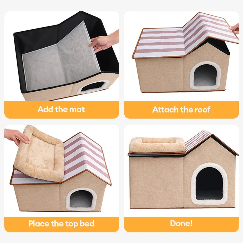 Maison pour chat pliable multifonction avec coussin pour dormir et jouer