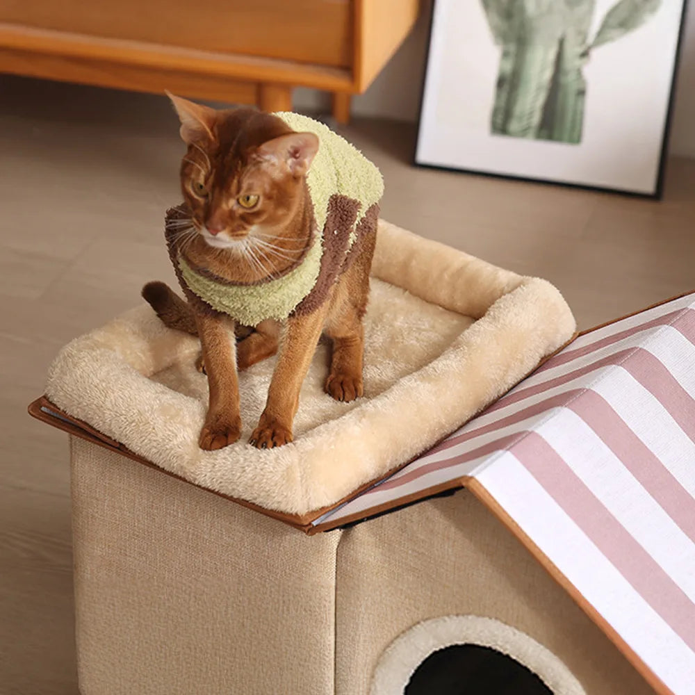 Maison pour chat pliable multifonction avec coussin pour dormir et jouer