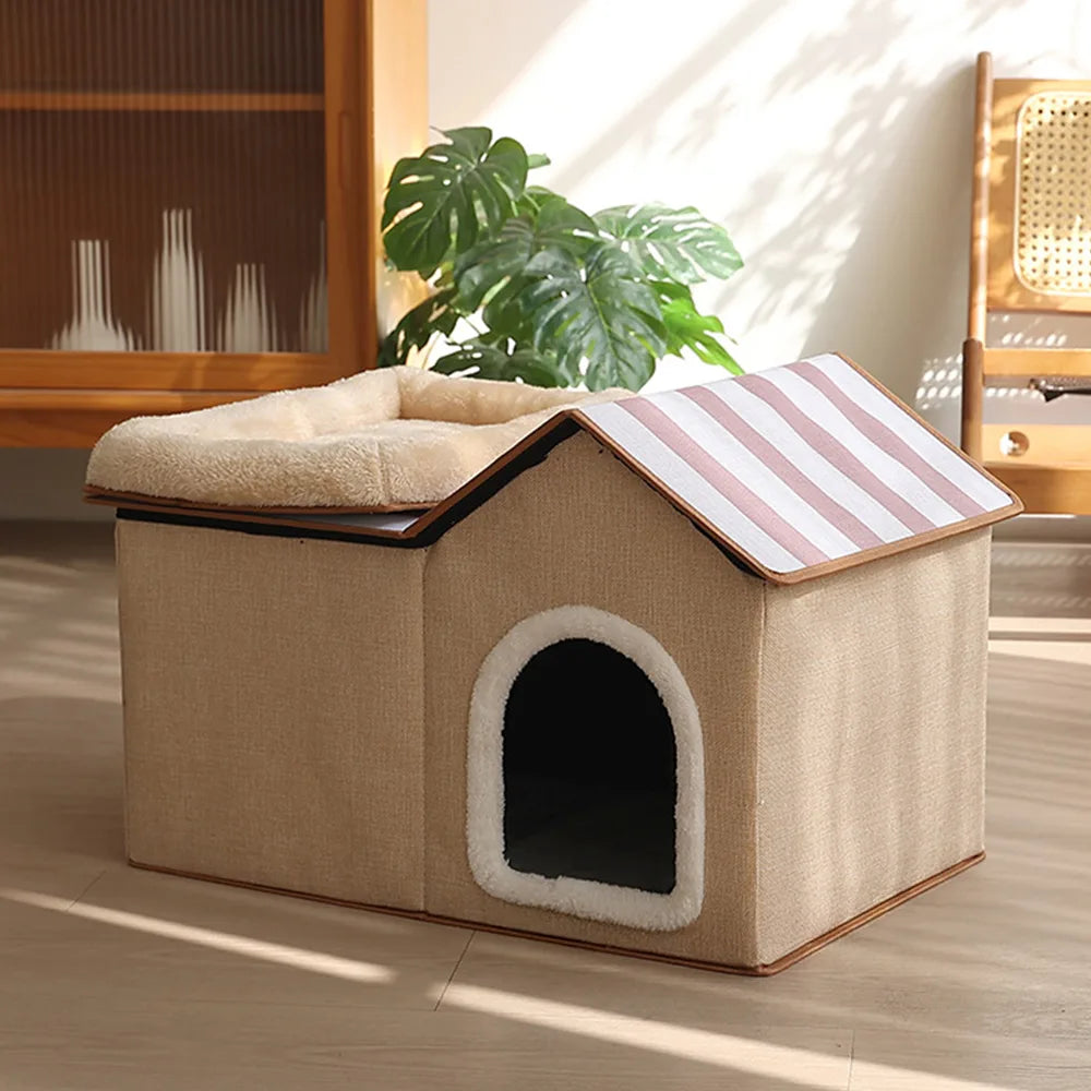 Maison pour chat pliable multifonction avec coussin pour dormir et jouer