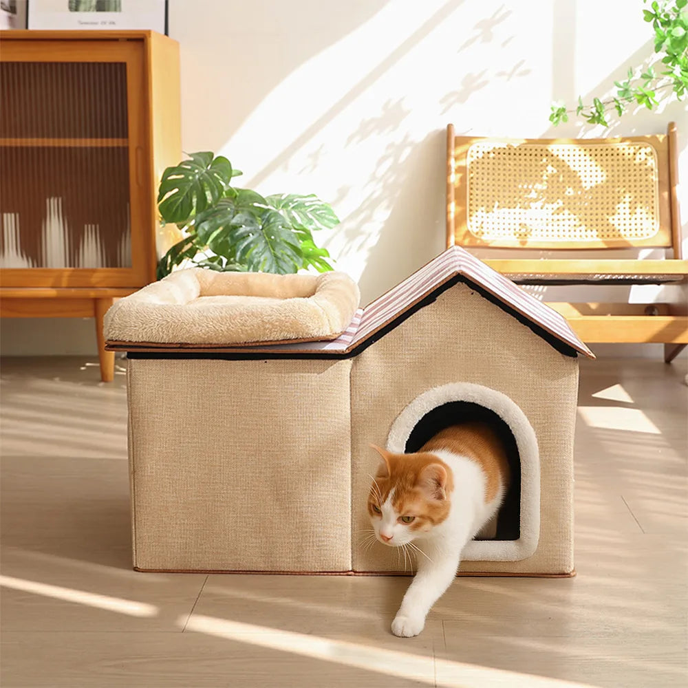 Maison pour chat pliable multifonction avec coussin pour dormir et jouer