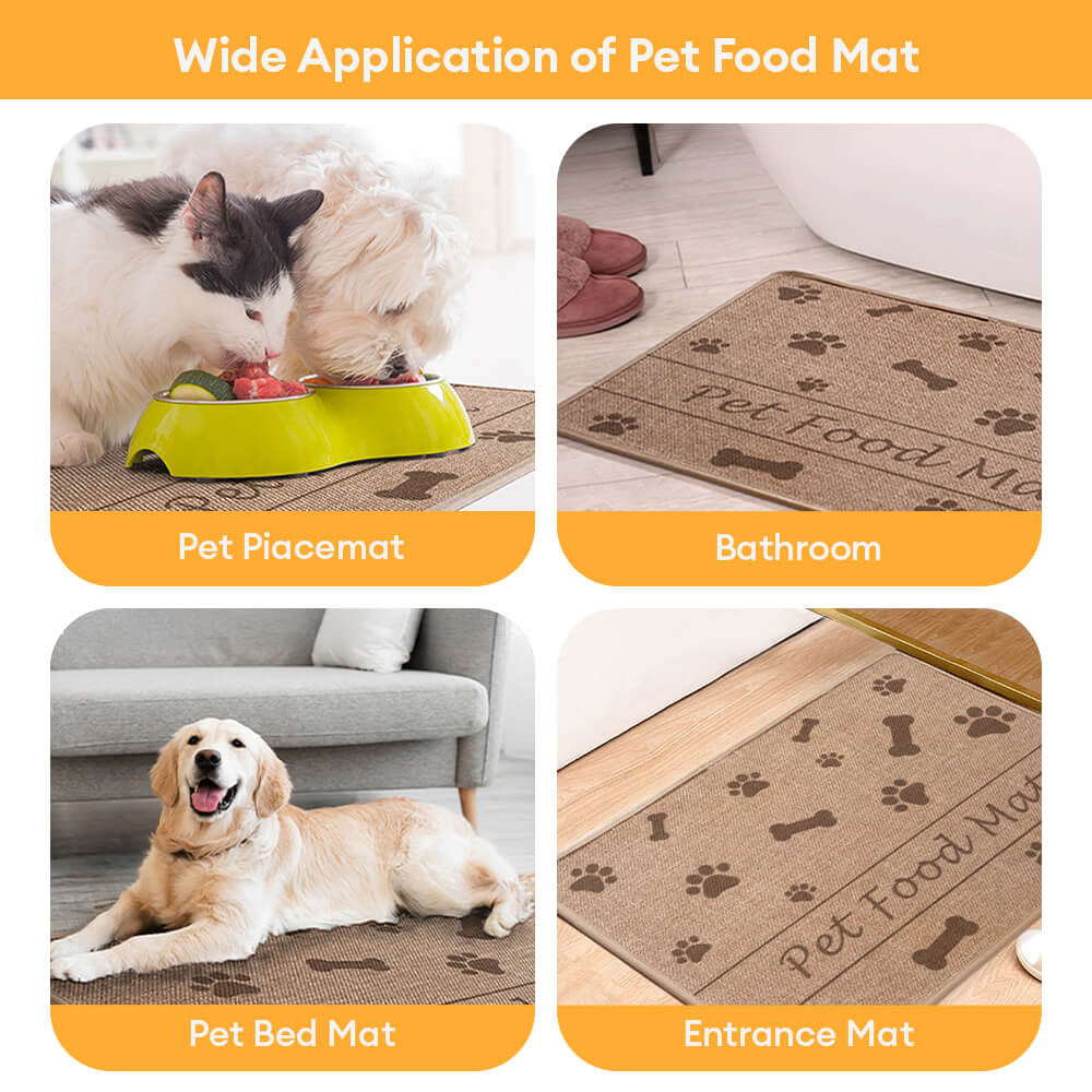 Tapis de nourrissage pour animaux antidérapant et absorbant motif pattes et os pour chien et chat