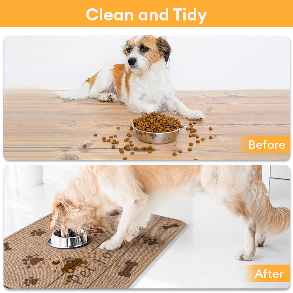 Tapis de nourrissage pour animaux antidérapant et absorbant motif pattes et os pour chien et chat