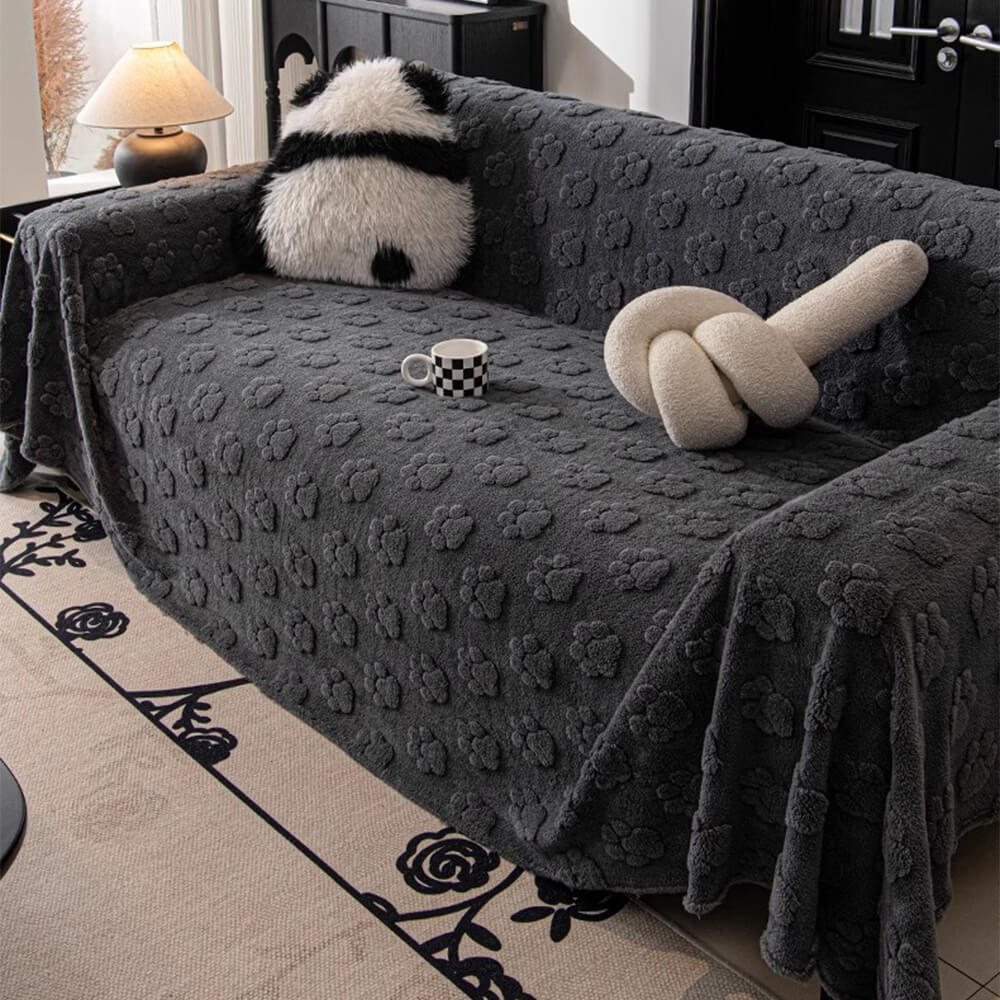 Housse de canapé douce en peluche motif pattes