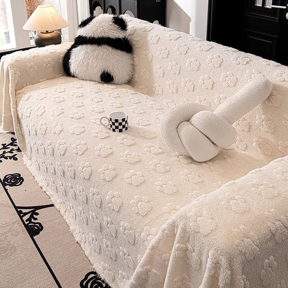Housse de canapé douce en peluche motif pattes