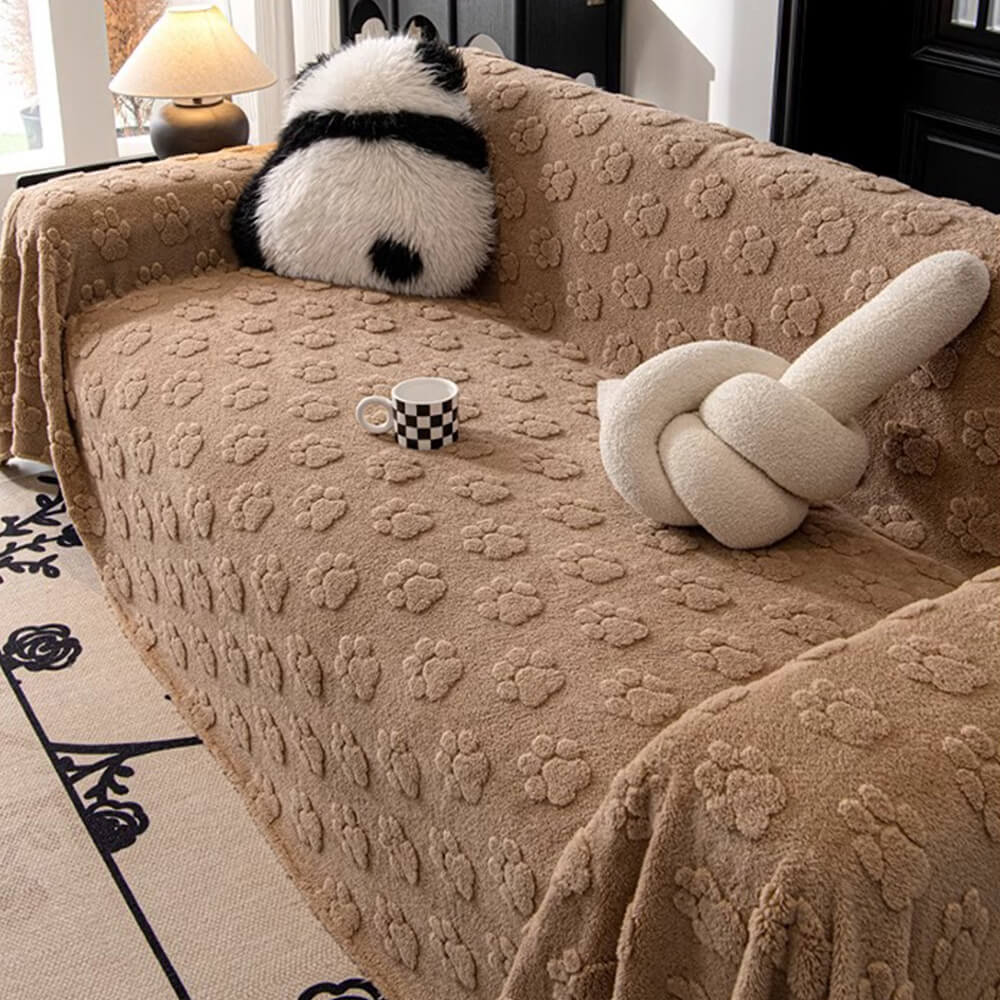 Housse de canapé douce en peluche motif pattes