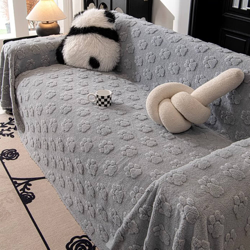 Housse de canapé douce en peluche motif pattes