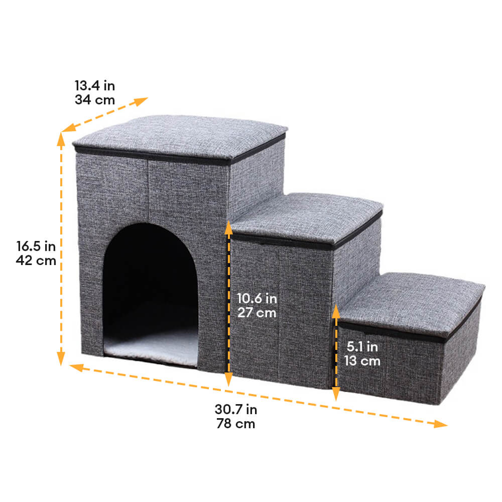 Escalier pour chien pliable multifonction portable avec espace de rangement et maisonnette