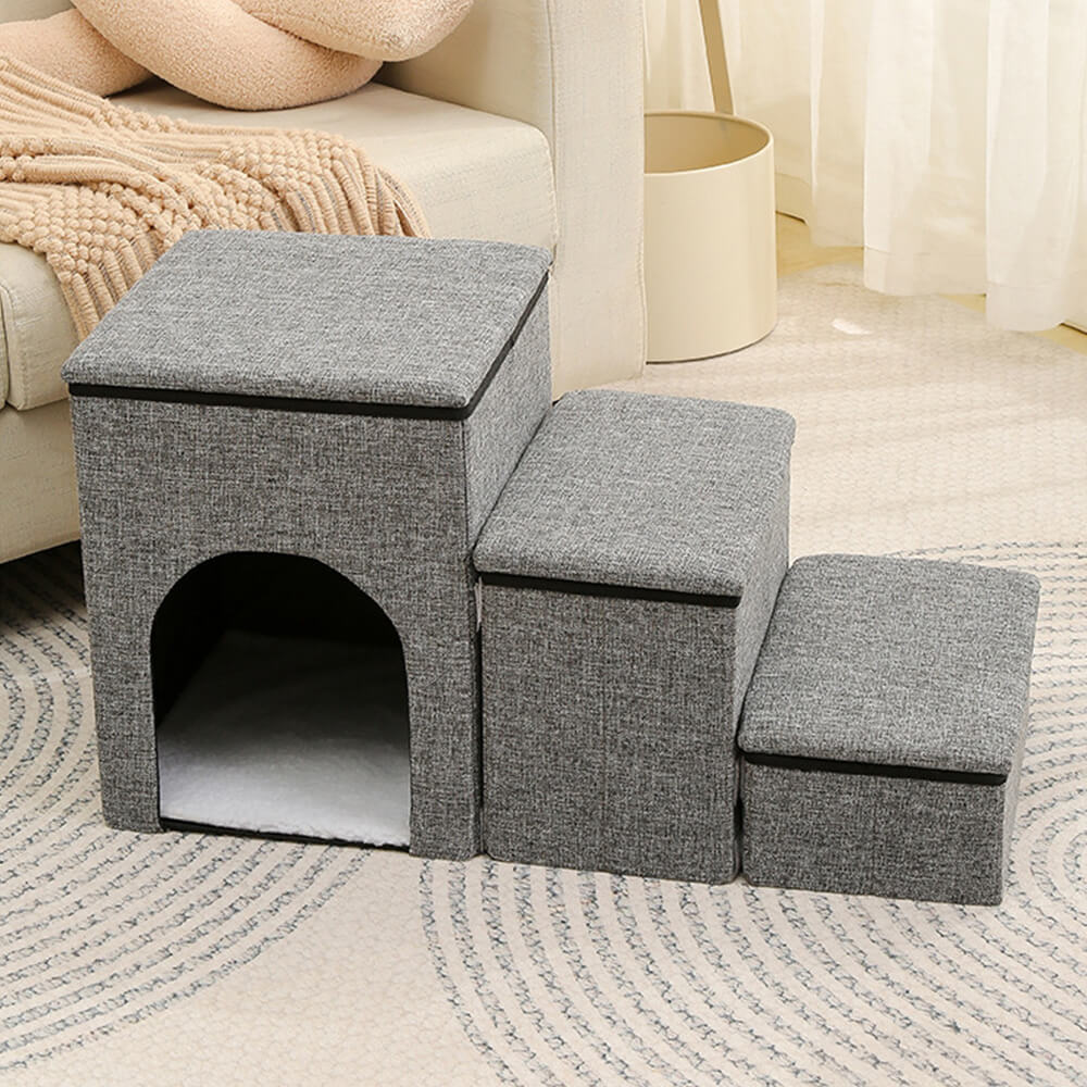 Escalier pour chien pliable multifonction portable avec espace de rangement et maisonnette