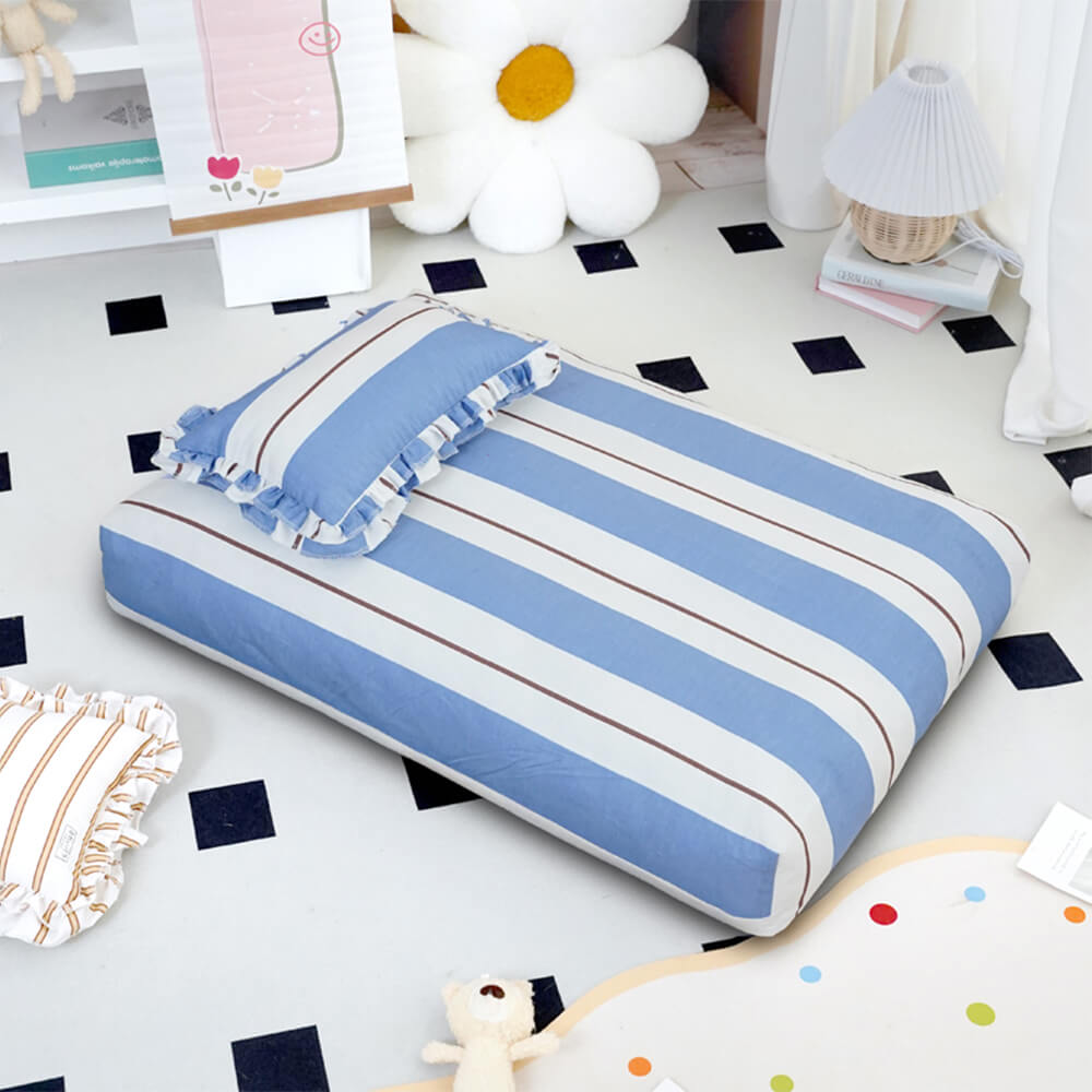 Lit pour chien en coton rayé avec coussin épais et doux
