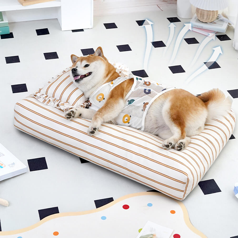 Lit pour chien en coton rayé avec coussin épais et doux