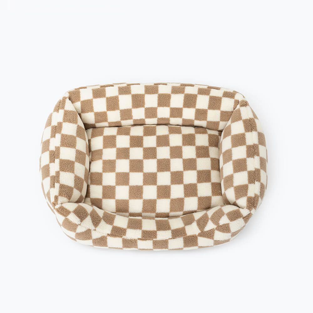 Canapé-lit pour chien amovible lavable en tissu damier élégant et chaleureux