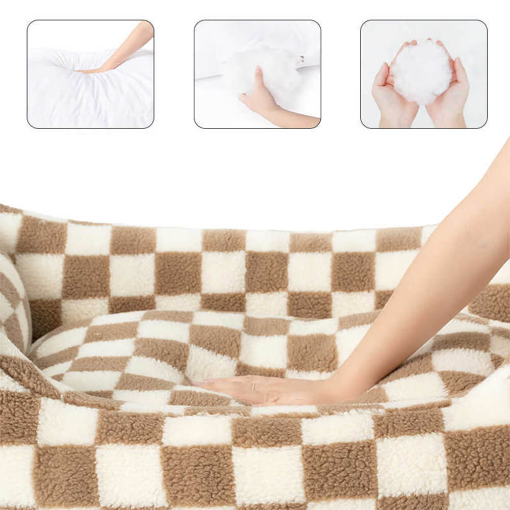 Canapé-lit pour chien amovible lavable en tissu damier élégant et chaleureux