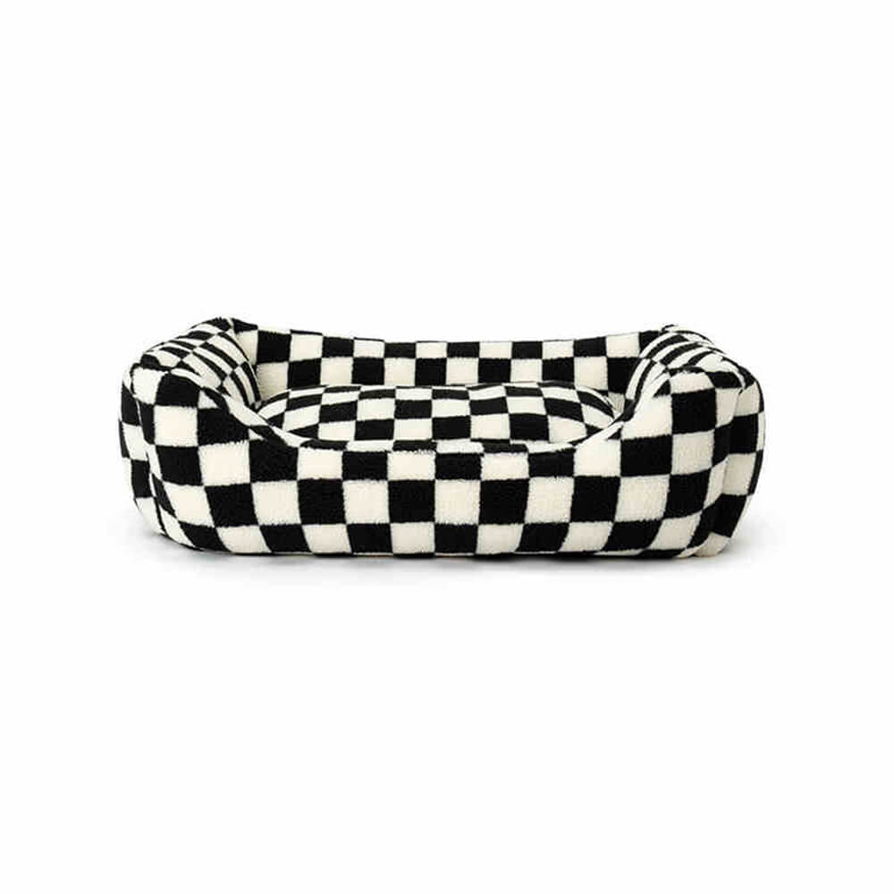 Canapé-lit pour chien amovible lavable en tissu damier élégant et chaleureux