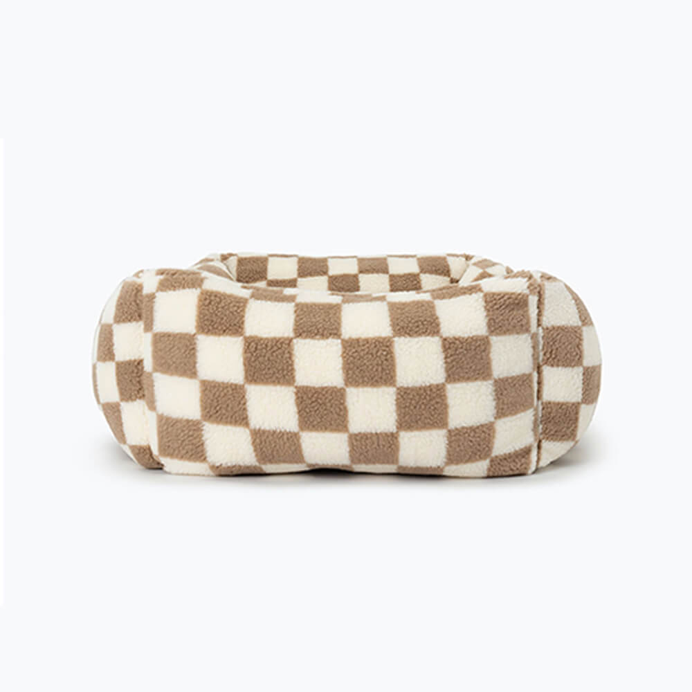 Canapé-lit pour chien amovible lavable en tissu damier élégant et chaleureux