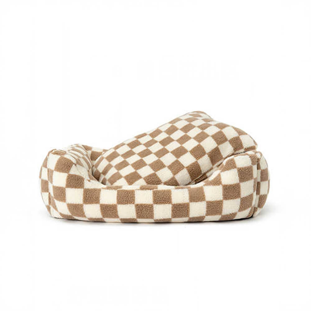 Canapé-lit pour chien amovible lavable en tissu damier élégant et chaleureux